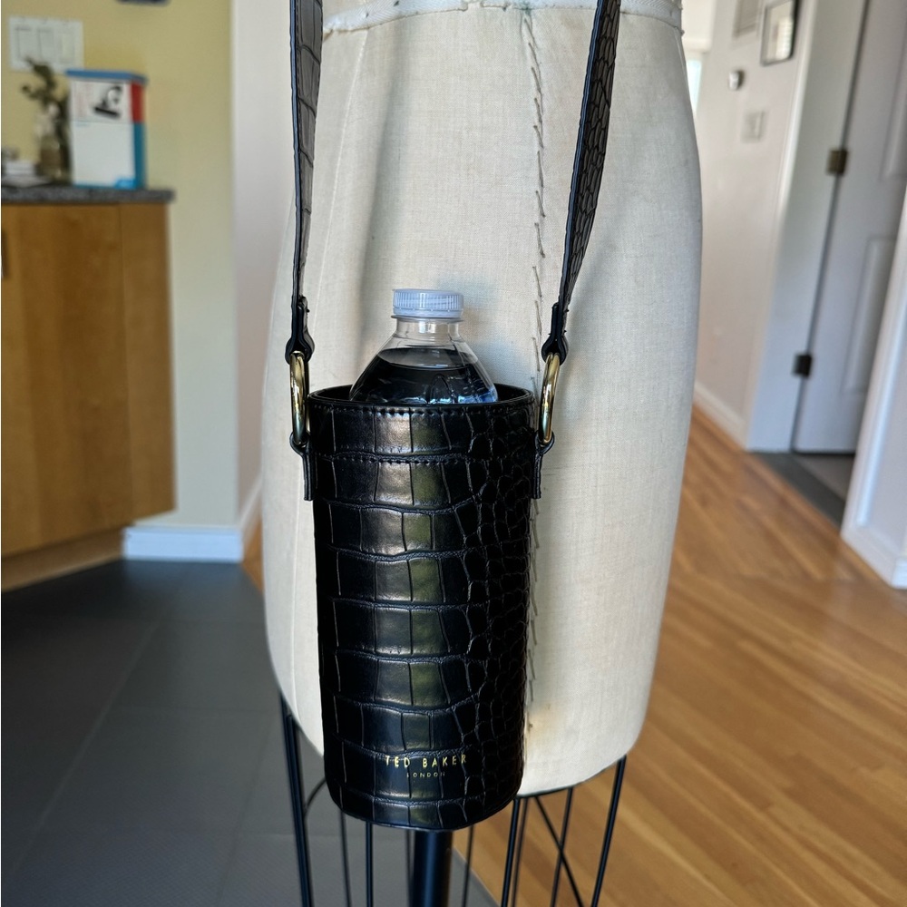 Ted Baker Black Croc Embossed Luxury Water Bottle Carrier